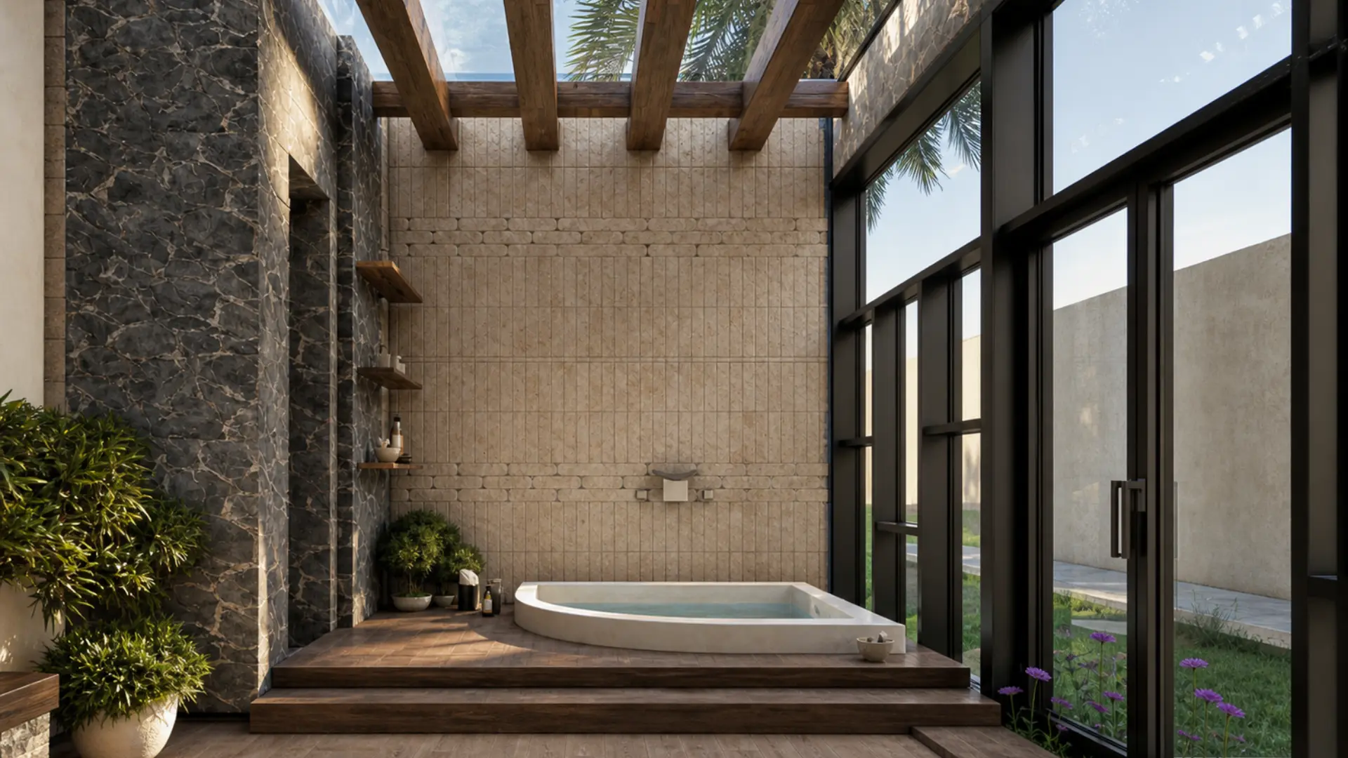 Natural stone bathroom environment